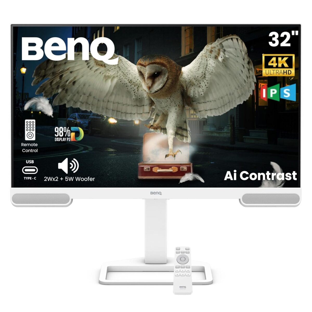 Benq Monitor EW3290U 32"IPS 4K USB-C (65W PD),TreVolo speakers(2W x 2 + 5W Woofer),Remote Control,AI contrast,HAS Stand,Preset Audio- - Image 1