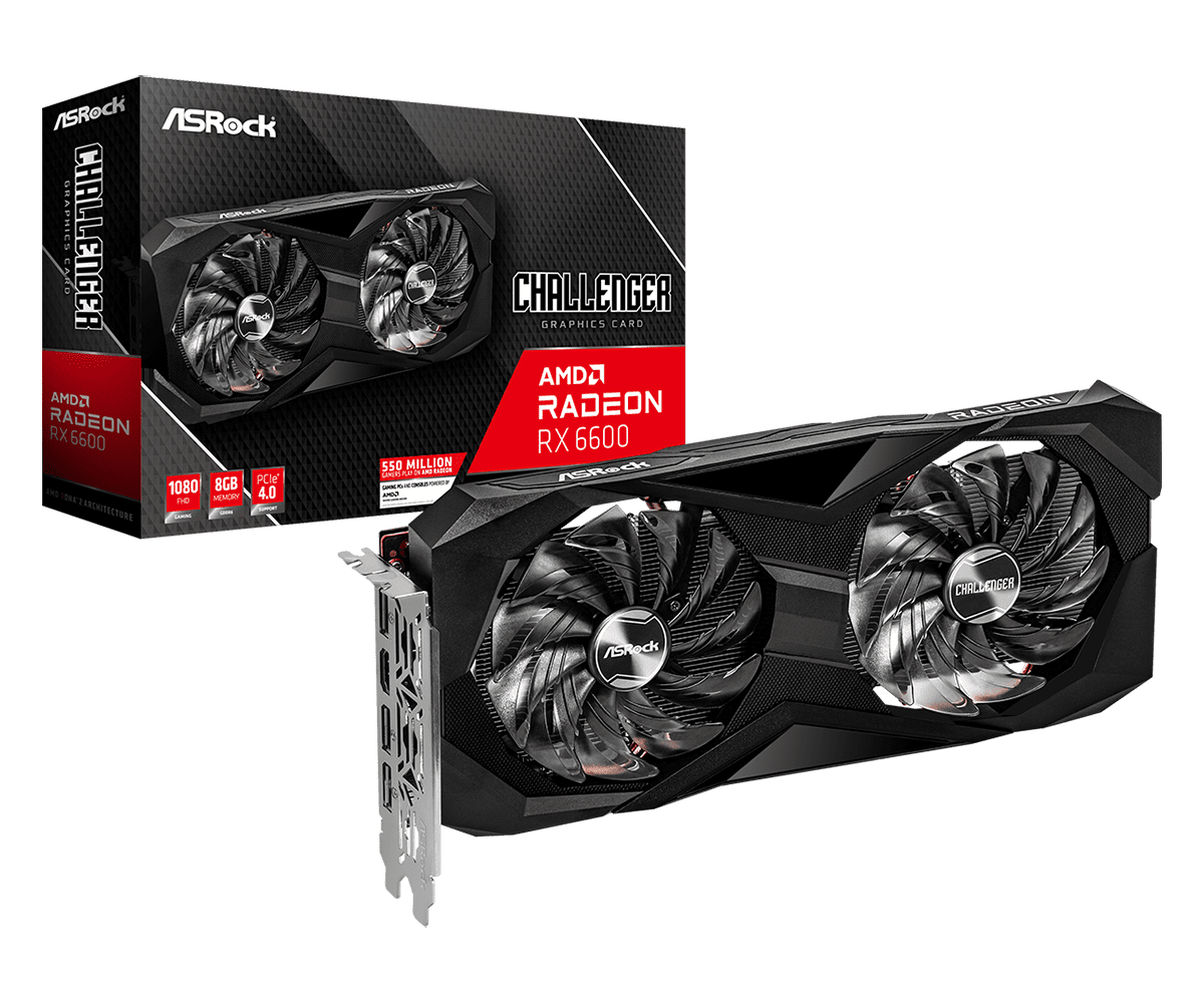 ASRock Radeon RX 6600 Challenger OC 8 GB GDDR6 Dual‑Fan | Up to 2491 MHz Boost