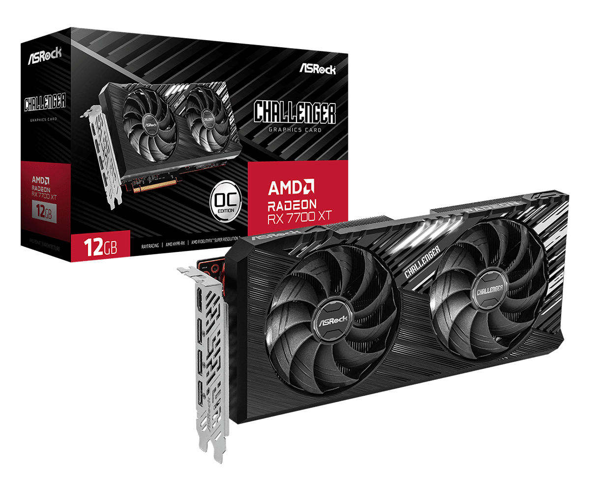 ASRock RX 7700 XT Challenger OC 12 GB GDDR6 Triple‑Fan | 2.6 GHz Boost