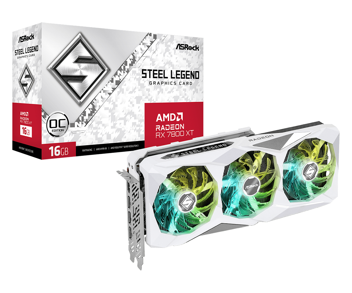 ASRock Radeon RX 7800 XT Steel Legend OC 16 GB GDDR6, Triple‑Fan, 2520 MHz Boost
