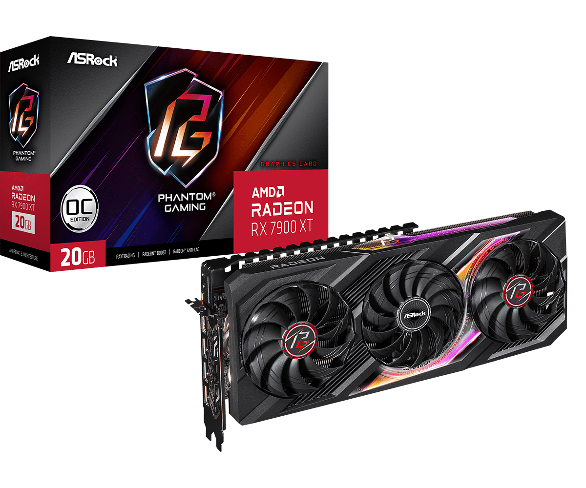 ASRock Radeon RX 7900 XT Phantom Gaming OC 20 GB GDDR6 Tri‑Fan | 2450 MHz Boost