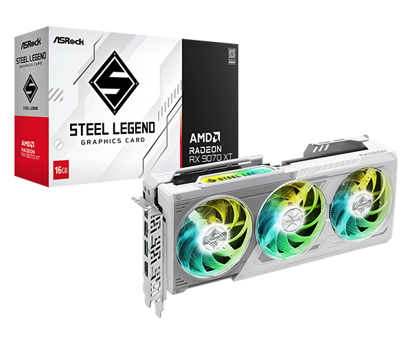 ASRock Radeon RX 9070 XT Steel Legend OC 16 GB GDDR6 Triple‑Fan | 2970 MHz Boost