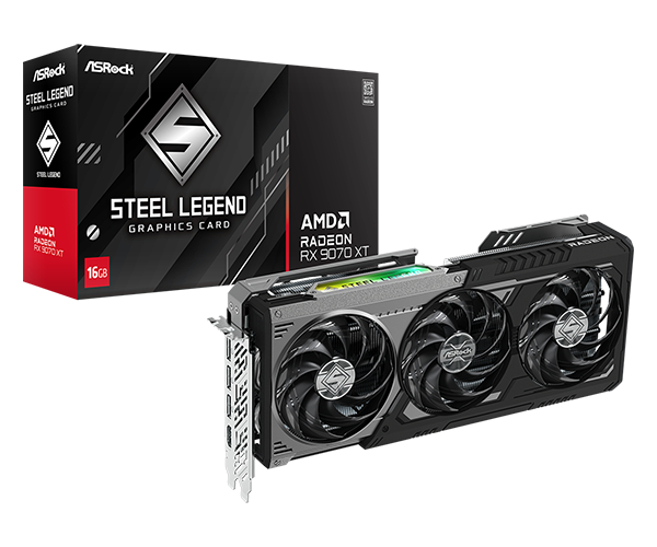 ASRock Radeon RX 9070 XT Steel Legend Dark OC 16 GB GDDR6 Triple‑Fan | 2970 MHz Boost