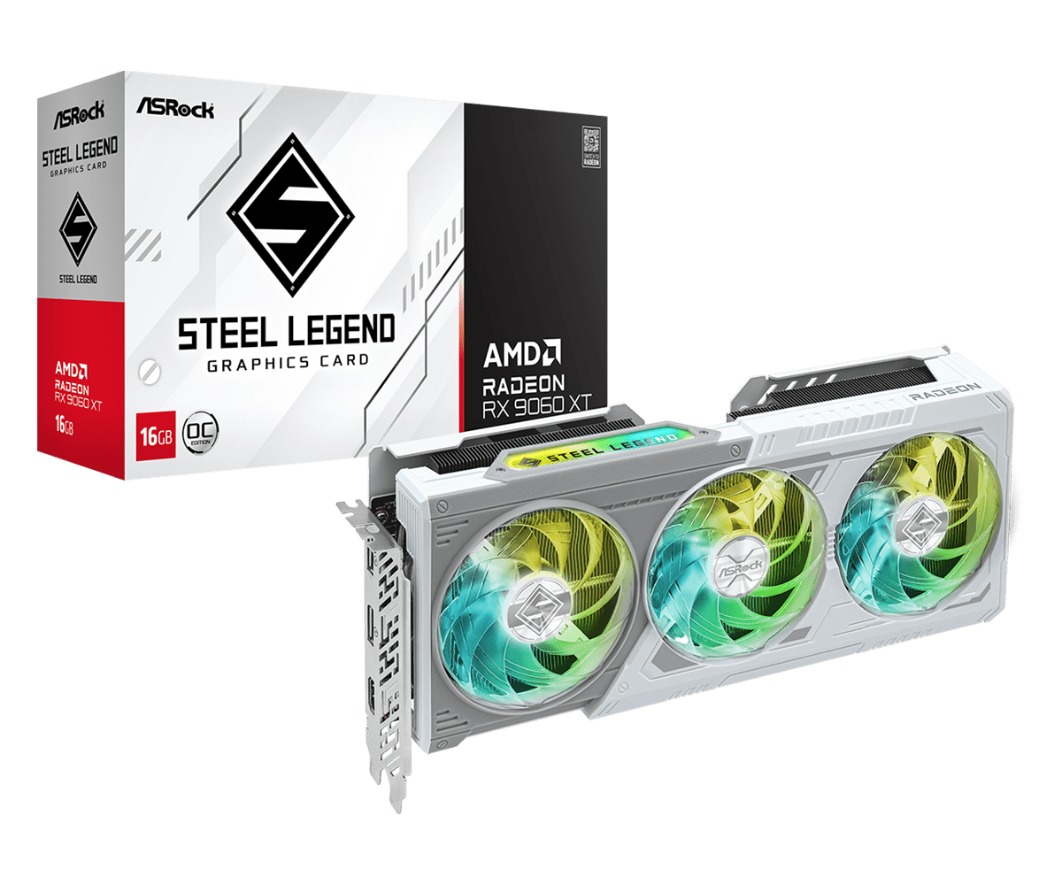 ASRock Radeon RX 9060 XT Steel Legend OC 16 GB GDDR6 Triple‑Fan | 3320 MHz Boost 9060xt