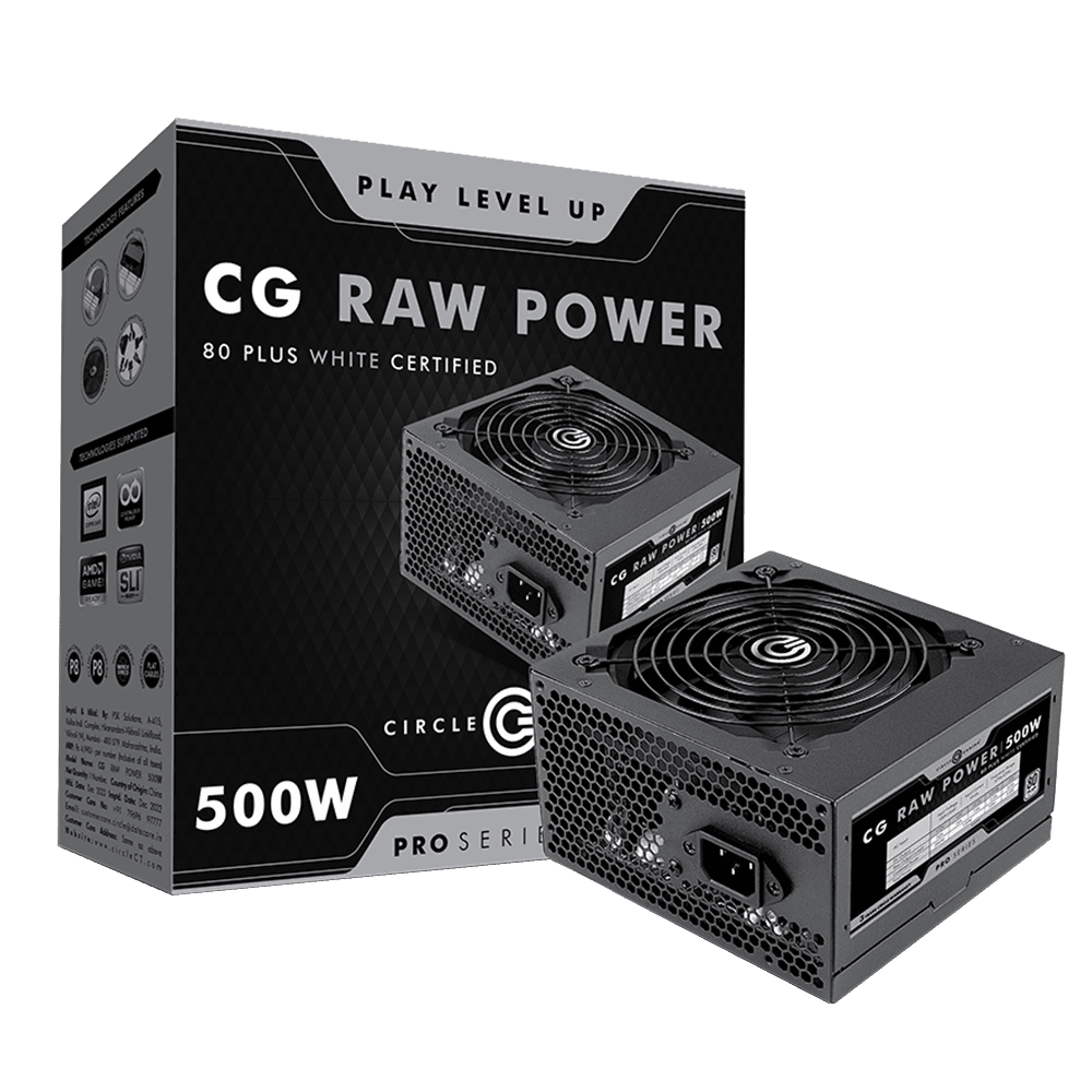 Circle Gaming 500W 80 Plus White Certified SMPS Silent 120mm Fan, Sleeved Cables, and Heavy-Duty Protection