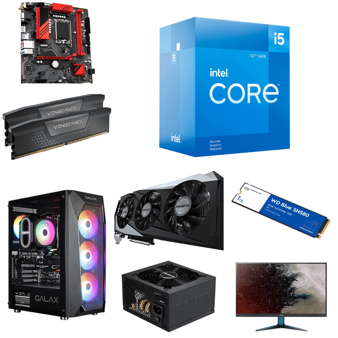 Core i5 12400F with B760M Gaming wifi DDR5 Motherboard, 3060 Dual Fan Windforce OC 12GB Graphics Card,1TB Gen 4 NVMe SSD, 16GBx2 DDR5 5200Mhz, 550W SMPS