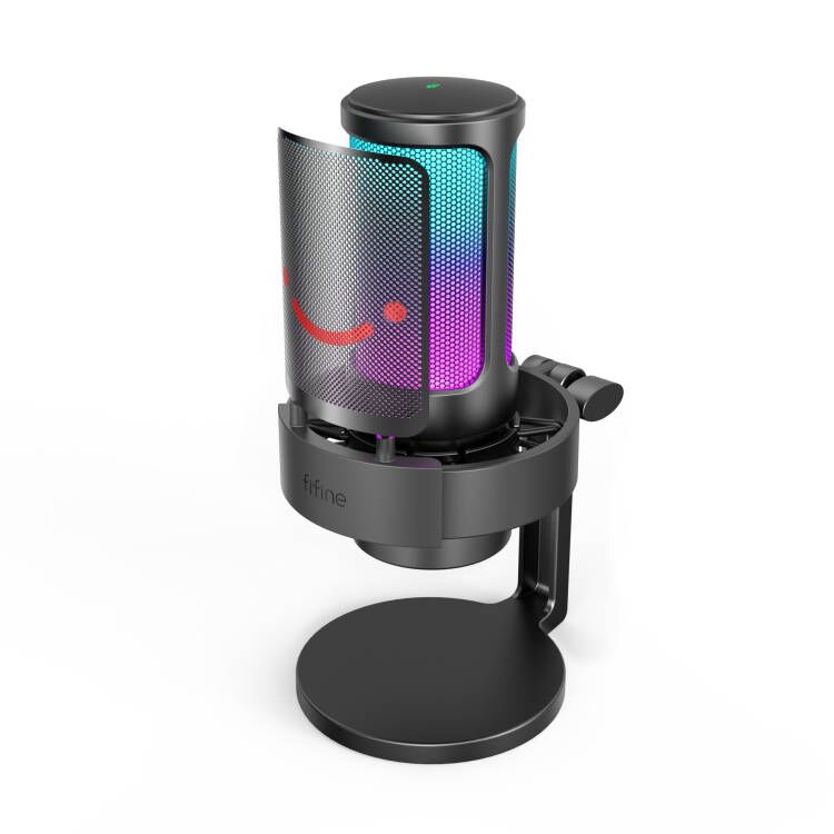 FIFINE AmpliGame A6V USB Microphone with Volume Dial, Mute Button & RGB for Gaming on PC/Laptop/PS4/5 Black