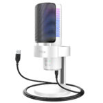 FIFINE AmpliGame A6V USB Microphone with Volume Dial, Mute Button & RGB for Gaming on PC/Laptop/PS4/5 White