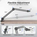FIFINE BM63 Boom Arm Stand with 15.5" Arms, Build-in Springs, Handling Max 2 Kilograms of Weight for All Standard Mics, Mounts