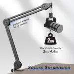 FIFINE BM63 Boom Arm Stand with 15.5" Arms, Build-in Springs, Handling Max 2 Kilograms of Weight for All Standard Mics, Mounts