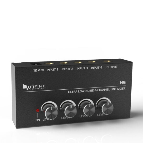 FIFINE N5 Four-Channel Line Mixer with Individual Volume Controls – Compact Audio Mixing Solution