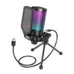 FIFINE AmpliGame A6V USB Microphone with Volume Dial, Mute Button & RGB for Gaming on PC/Laptop/PS4/5 Blue