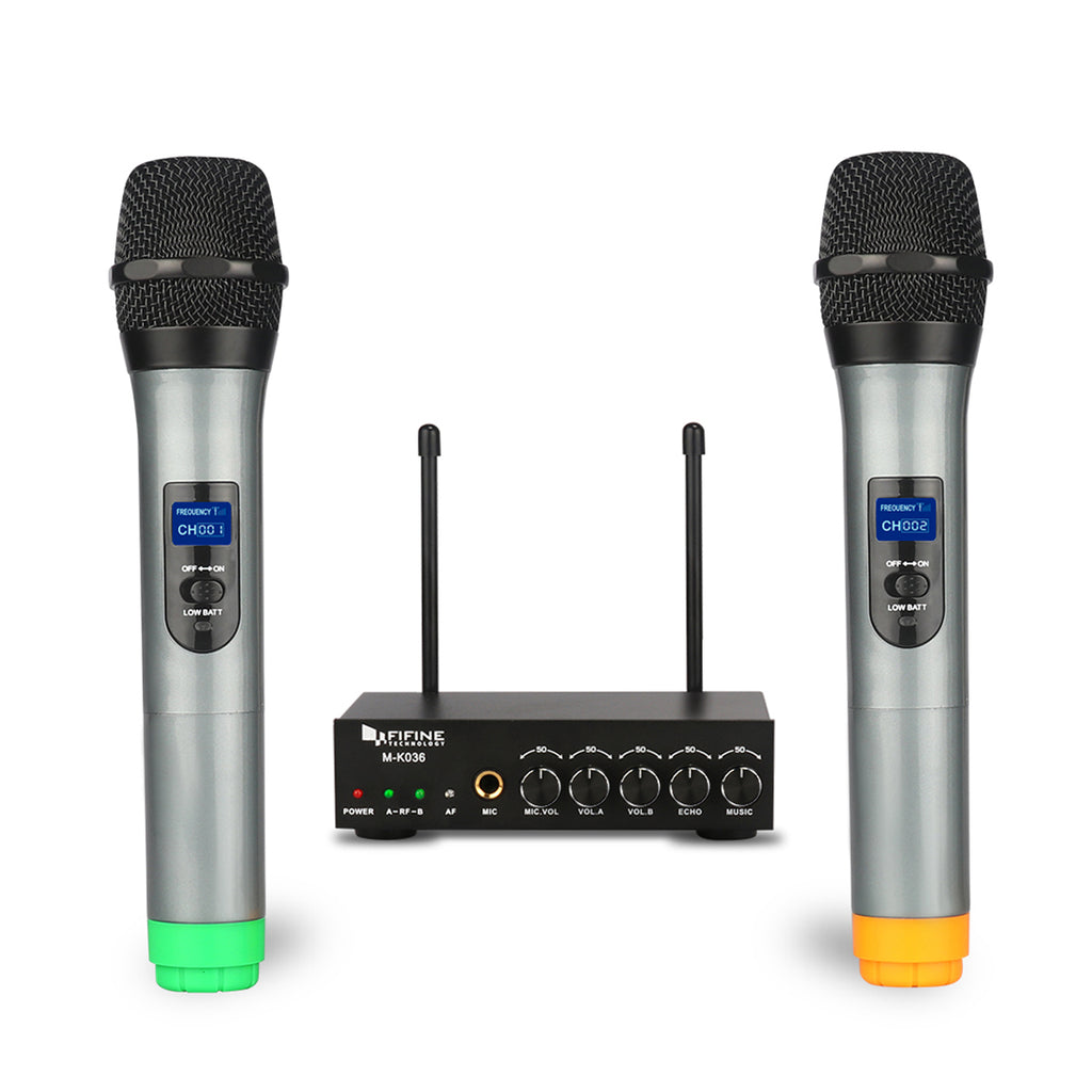 Fifine K036 Dual Wireless Microphones System for Gig, Home Karaoke with PA Speaker, Karaoke Machine