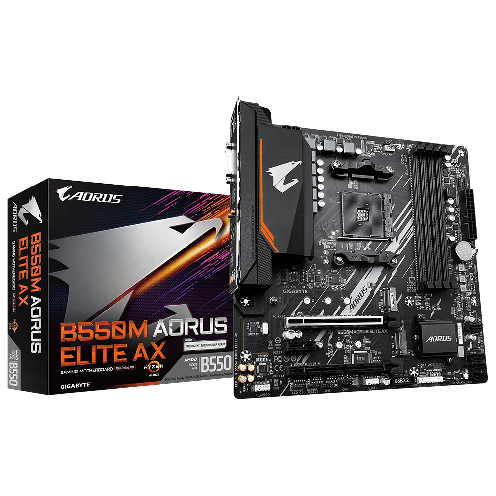 Gigabyte B550M AORUS Elite AX – AM4 mATX Gaming Motherboard with Wi-Fi 6, PCIe 4.0, DDR4 4733+ and RGB Fusion