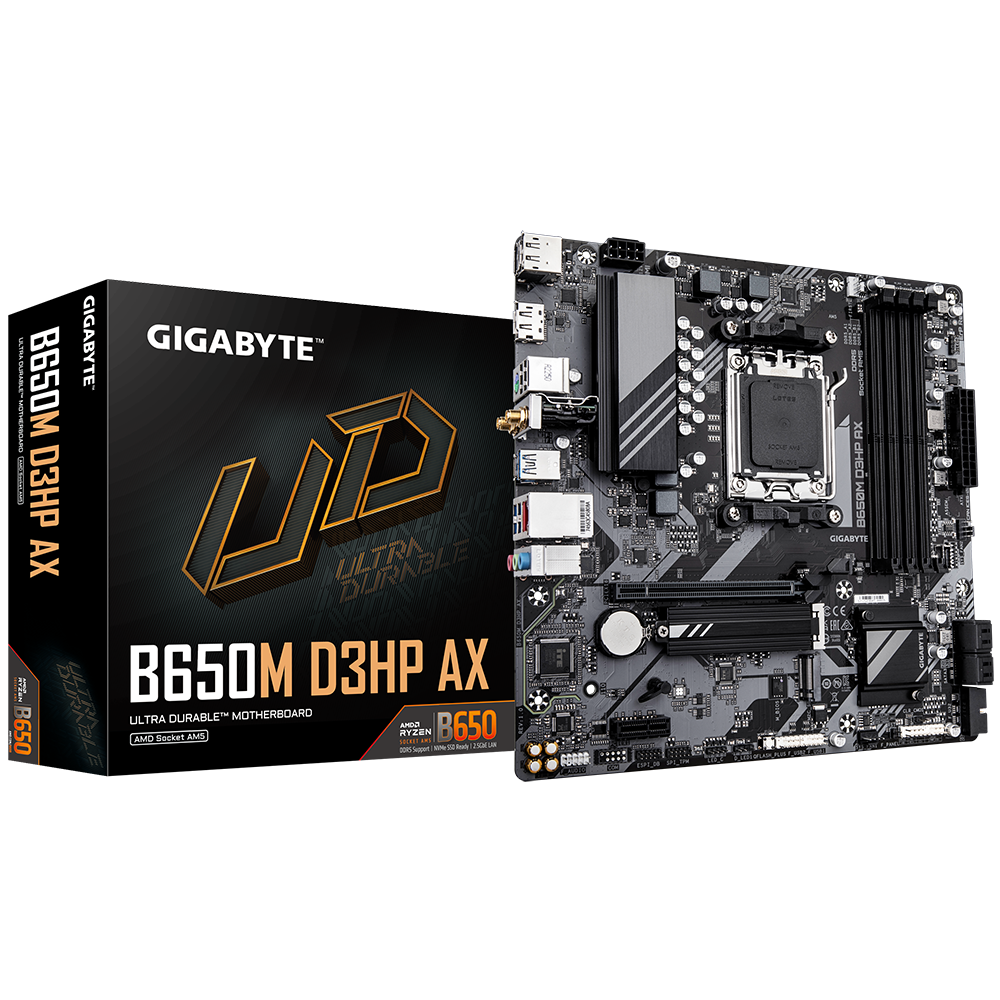 Gigabyte B650M D3HP AX – AM5 Micro‑ATX Motherboard with DDR5, PCIe 5.0, Wi-Fi 6E, USB-C, and Smart Fan 6
