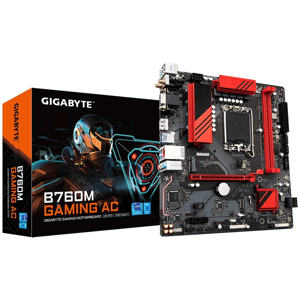 Gigabyte B760M Gaming AC DDR5 LGA 1700 mATX Motherboard with DDR5, PCIe 4.0, Wi‑Fi 5, HDMI, USB-C & Dual M.2 Slots