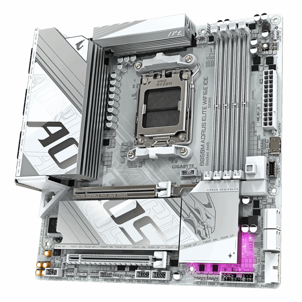 Gigabyte B850M Aorus Elite WiFi6E ICE AMD AM5 LGA 1718 Motherboard, mATX, DDR5, 2X M.2, PCIe 5.0, USB-C, WIFI6E, 2.5GbE LAN, EZ-Latch - Image 4