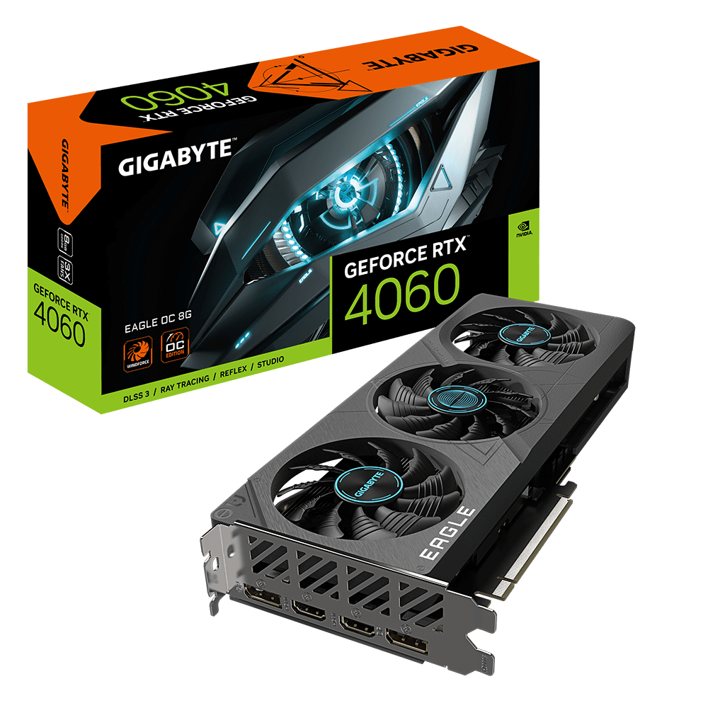 Gigabyte GeForce RTX 4060 Eagle OC 8G Graphics Card | Triple-Fan Cooling, DLSS 3 and Ray Tracing for Smooth 1080p Gaming