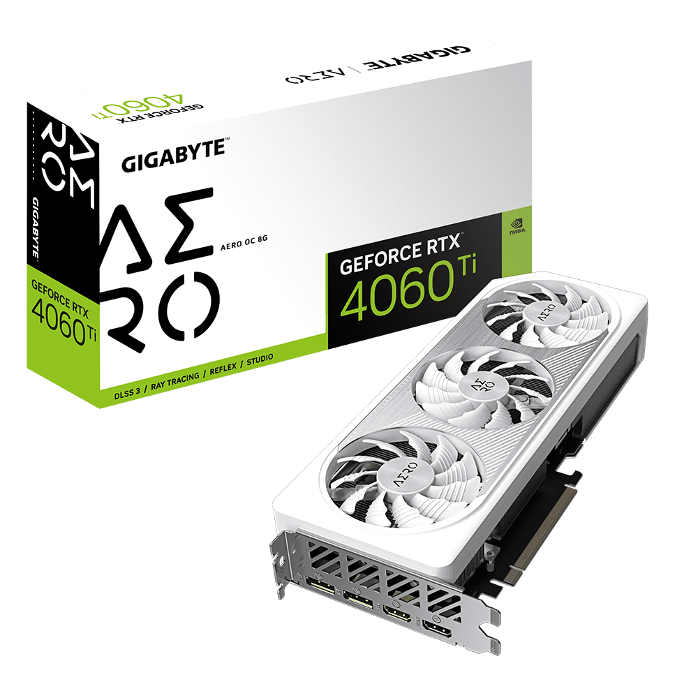 Gigabyte GeForce RTX 4060 Ti AERO OC 8G Graphics Card | White Edition GPU Triple-Fan Cooling