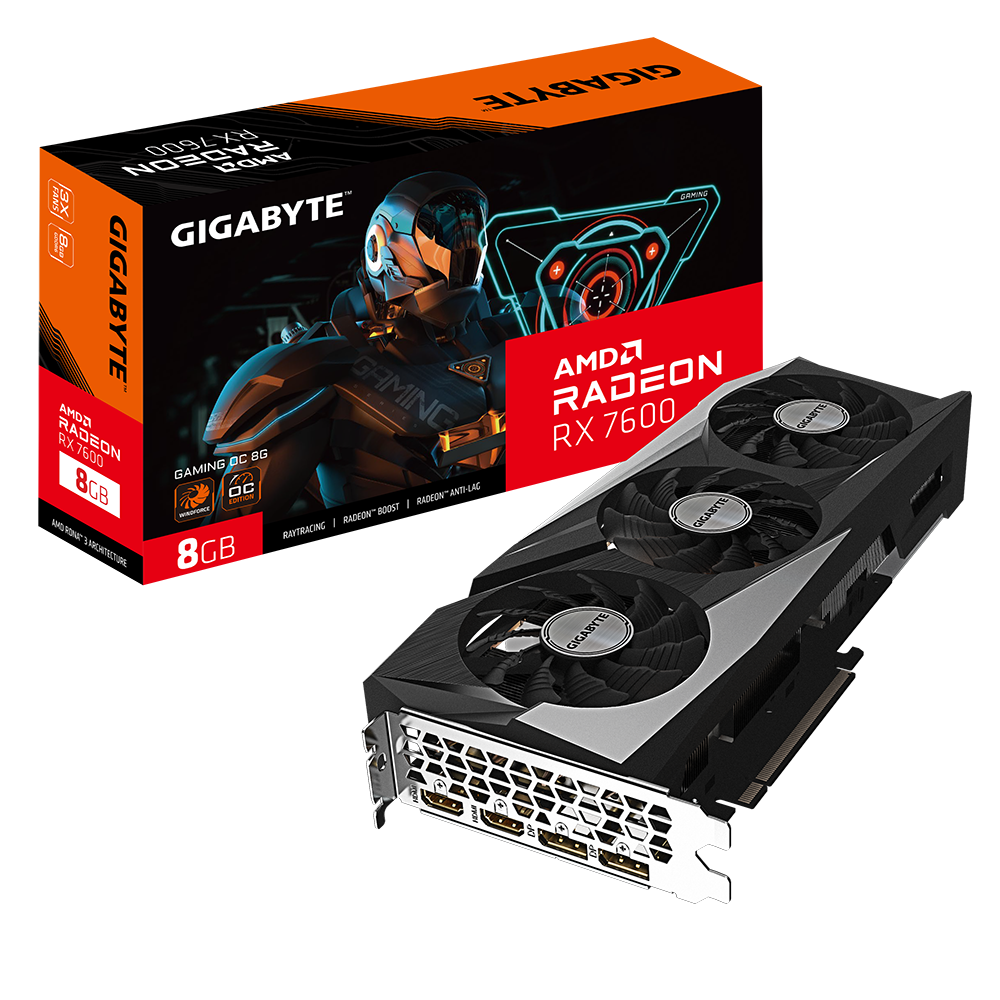 Gigabyte Radeon RX 7600 Gaming OC 8 GB GDDR6 Triple-Fan WINDFORCE | 2755 MHz Boost
