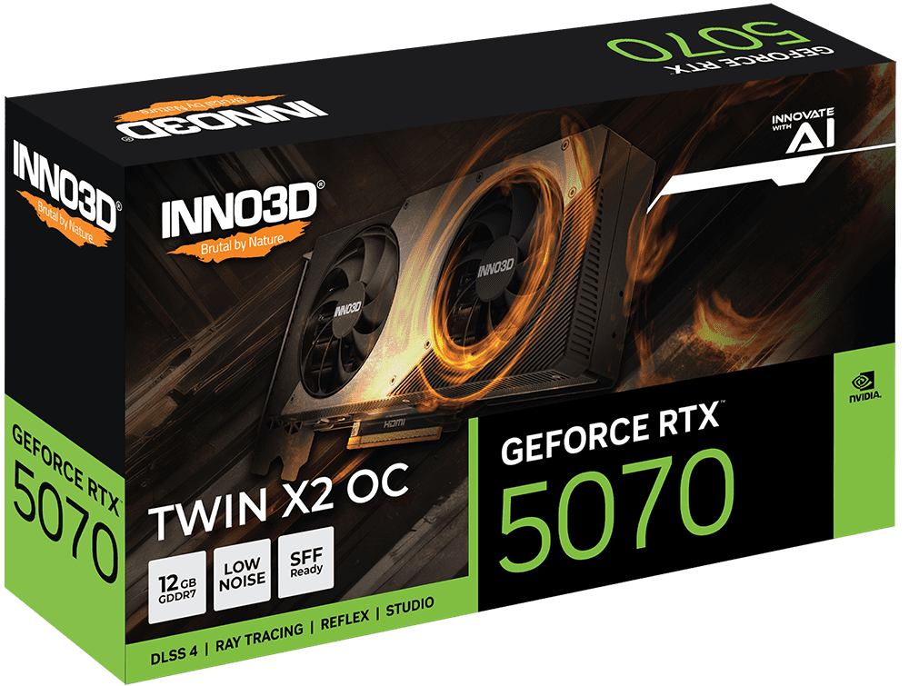 INNO3D GeForce RTX 5070 Twin X2 OC 12GB GDDR7 Graphics Card | DLSS 4, Ray Tracing, Compact Dual-Fan Cooling