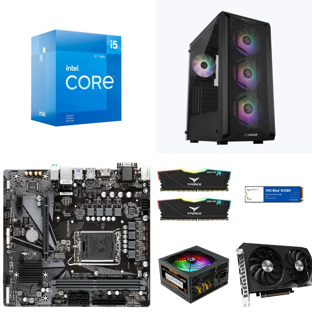 Assembled Computer Intel Core i5-12th gen, RTX 3060 12GB Graphics, 32GB 3200Mhz RAM, 1TB Gen4 SSD, 650 watt Power Supply, Air Cooler, ATX Mid Tower 4 Fan Cabinet, Windows 11 Pro