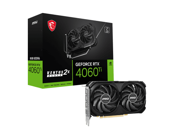 MSI GeForce RTX 4060 Ti Ventus 2X Black 8GB GDDR6 Graphics Card | DLSS 3.5, Ray Tracing, TORX 4.0 & Dual-Fan Cooling