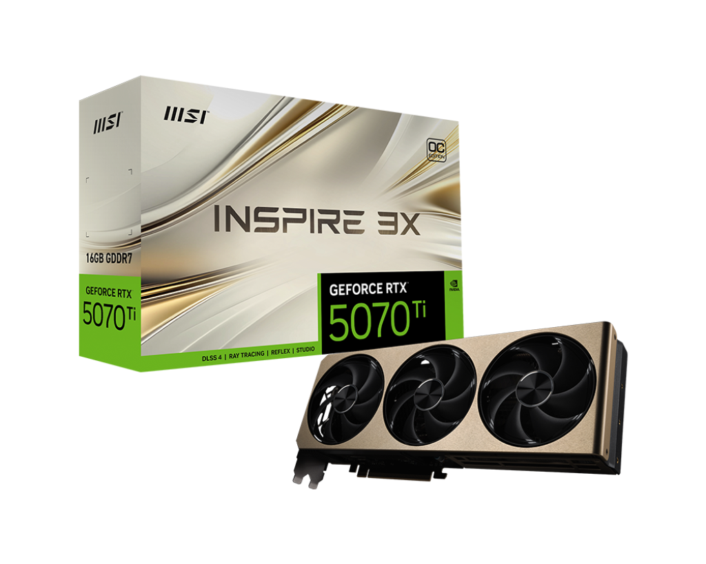 MSI GeForce RTX 5070 Ti Inspire 3X OC Plus 16GB GDDR6X Graphics Card | Overclocked, DLSS 3.5, Triple-Fan Cooling, Ray Tracing