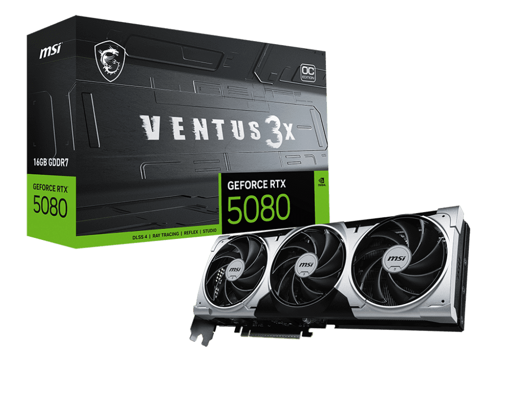 MSI GeForce RTX 5080 Ventus 3X OC Plus 16GB GDDR7 Graphics Card | Triple TORX Fans, DLSS 4.0, Ray Tracing