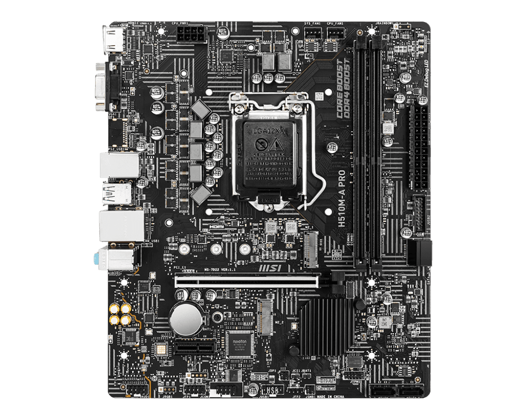 MSI H510M‑A PRO mATX Motherboard – LGA 1200, DDR4 3200 MHz | PCIe 4.0 GPU Slot, M.2 NVMe, 7.1 Audio