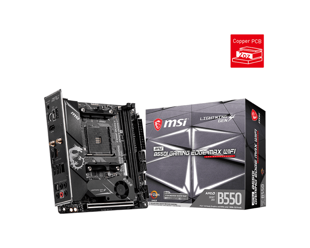 MSI MPG B550I Gaming Edge Max WiFi Mini‑ITX Motherboard AM4 DDR4 | PCIe 4.0, Dual M.2, Wi‑Fi 6E
