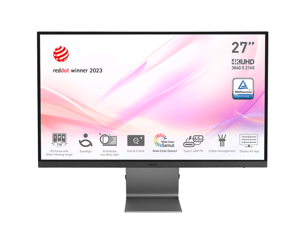 MSI Modern MD271UL 27 Inch 4K UHD IPS Monitor – 60 Hz, 10‑bit Colour, USB‑C 65 W PD, EyesErgo & Eye‑Q Check