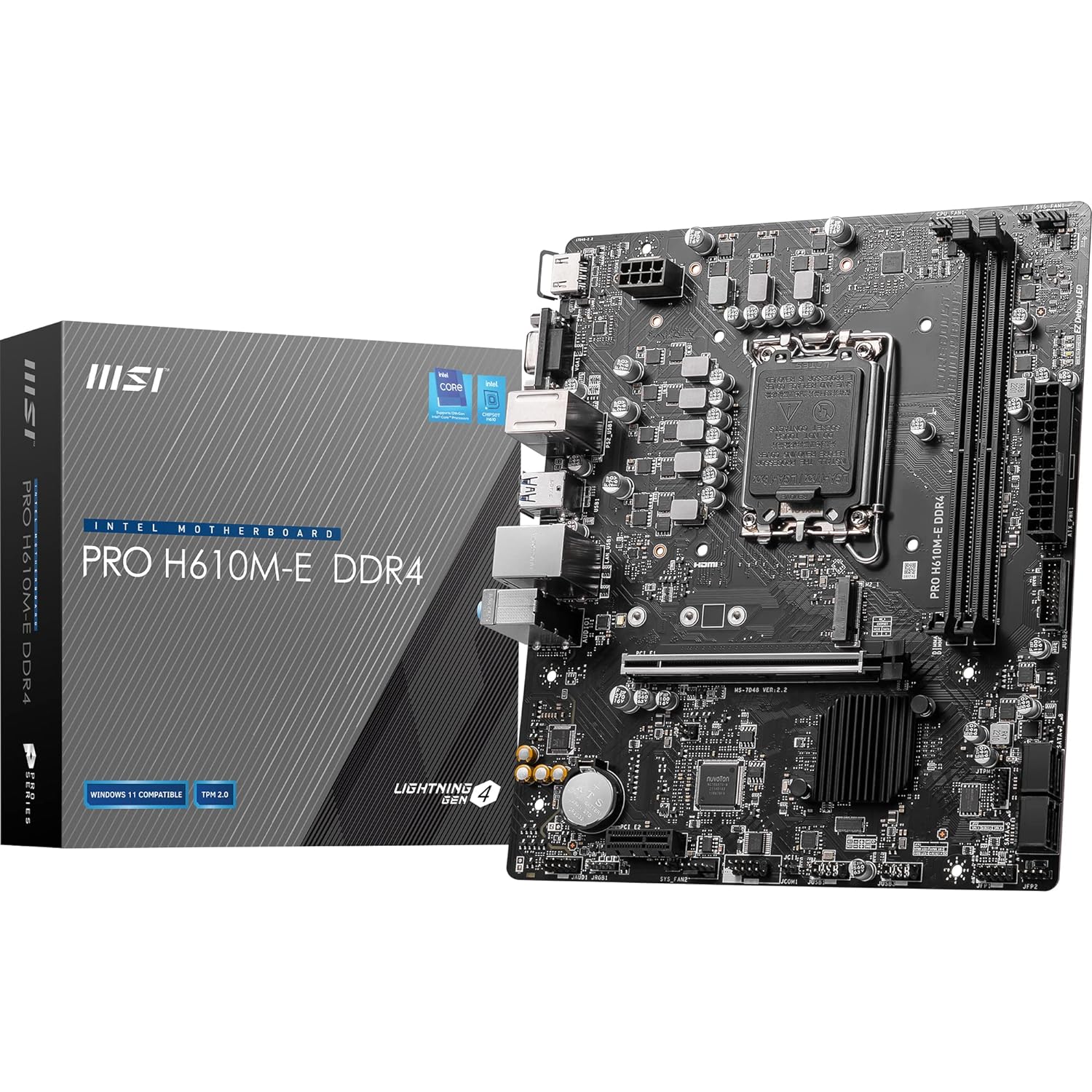 MSI PRO H610M‑E DDR4 Micro‑ATX Motherboard LGA 1700 DDR4 | PCIe 4.0, M.2 & SATA, 1 Gb LAN