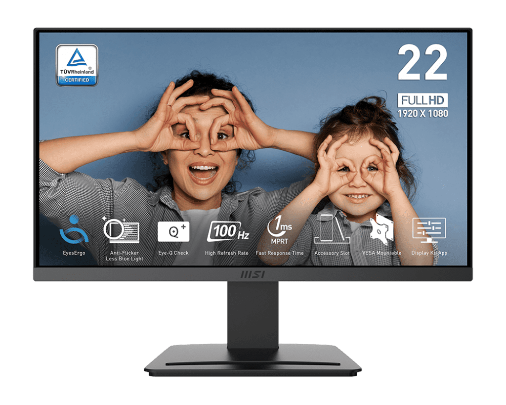 MSI Pro MP223 E2 21.45 Inch FHD VA Business Monitor – 100 Hz, 1 ms MPRT, Adaptive‑Sync, Eye‑Care