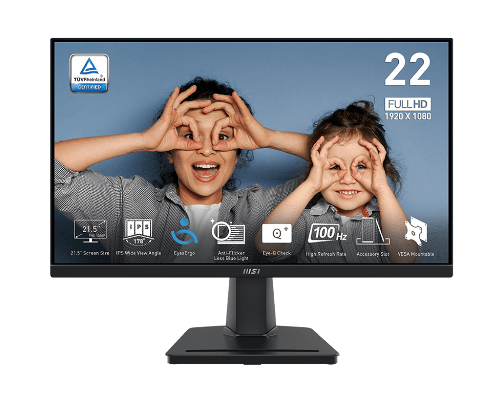 MSI Pro MP225 21.5 Inch FHD IPS Business Monitor – 100 Hz, 1 ms MPRT, Adaptive‑Sync, EyesErgo Eye‑Care