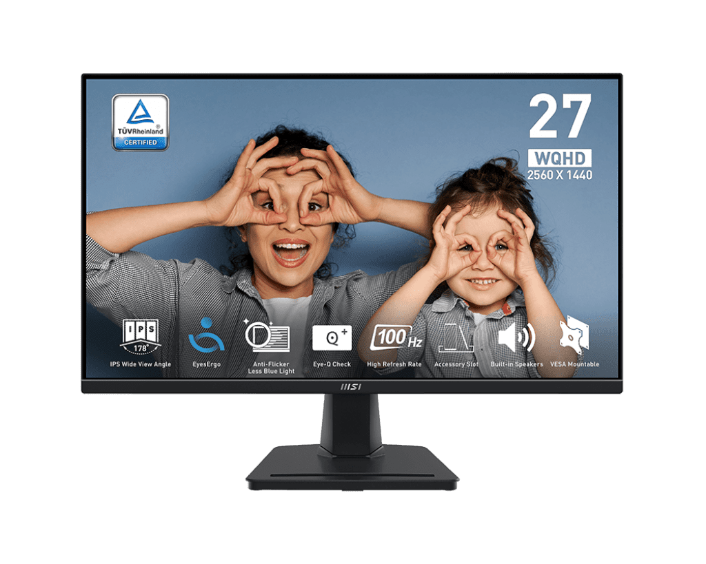MSI Pro MP275Q 27 Inch WQHD IPS Monitor – 144 Hz, 1 ms MPRT, Adaptive‑Sync, Dual Speakers, Eye‑Care & USB‑C PD