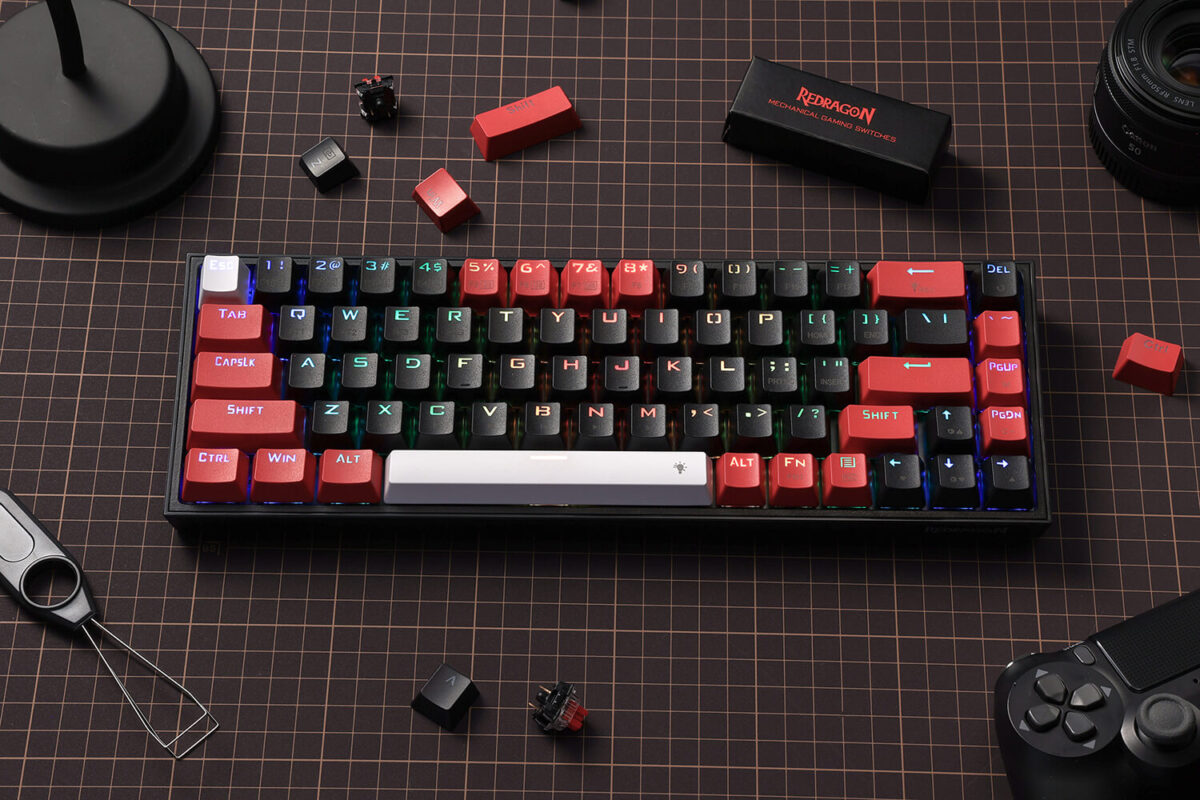 Redragon Castor K631 Pro - 65% Bluetooth + 2.4Ghz Wireless + Wired RGB Mechanical Keyboard (Red Switch)Magicwand SE K655 75% Wired Mechanical Keyboard White and Grey (Quiet Linear Red Switch)