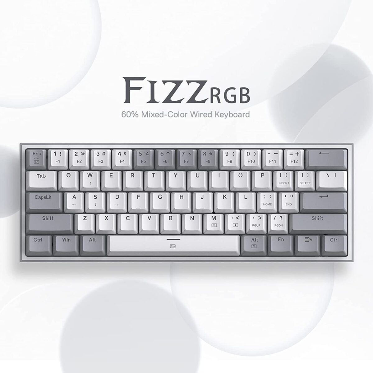 Redragon Fizz K617 - 60% Wired Mechanical Keyboard White and Grey (Red Switches)