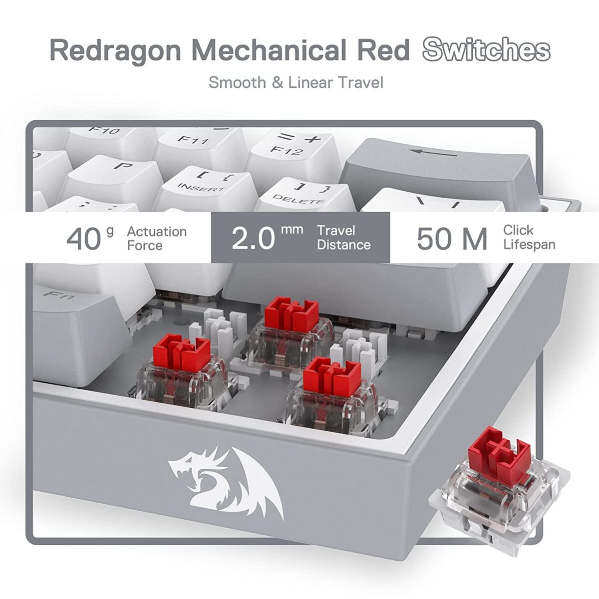 Redragon Fizz K617 - 60% Wired Mechanical Keyboard White and Grey (Red Switches)