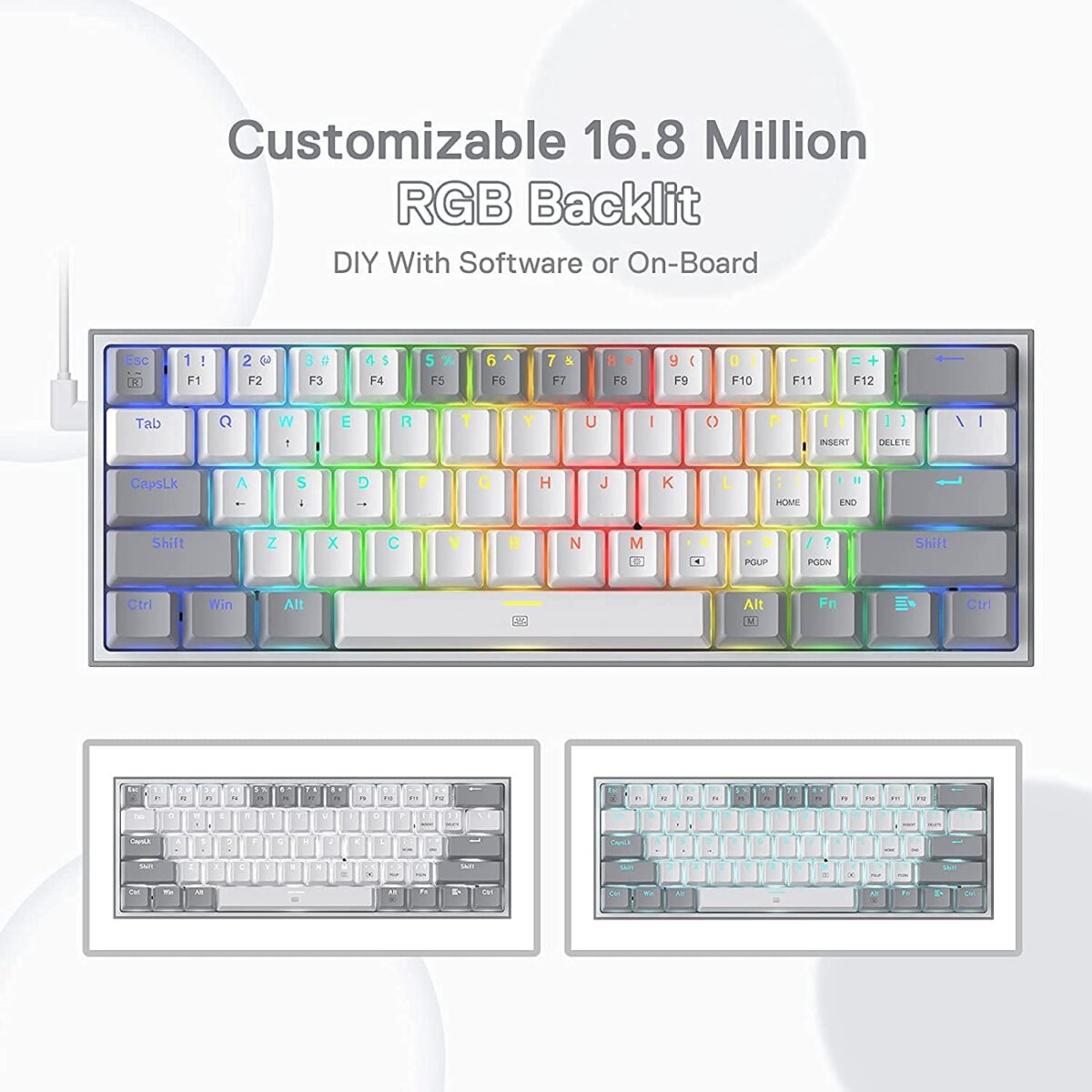 Redragon Fizz K617 - 60% Wired Mechanical Keyboard White and Grey (Red Switches)