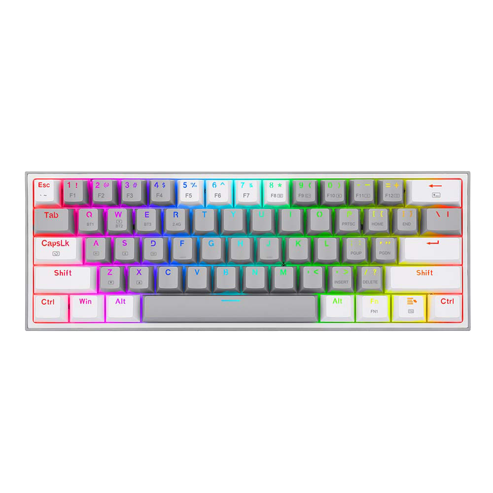 Redragon Fizz Pro K616 - 60% Wired+2.4Ghz+BT Mechanical Keyboard Grey and White (Red Switch)