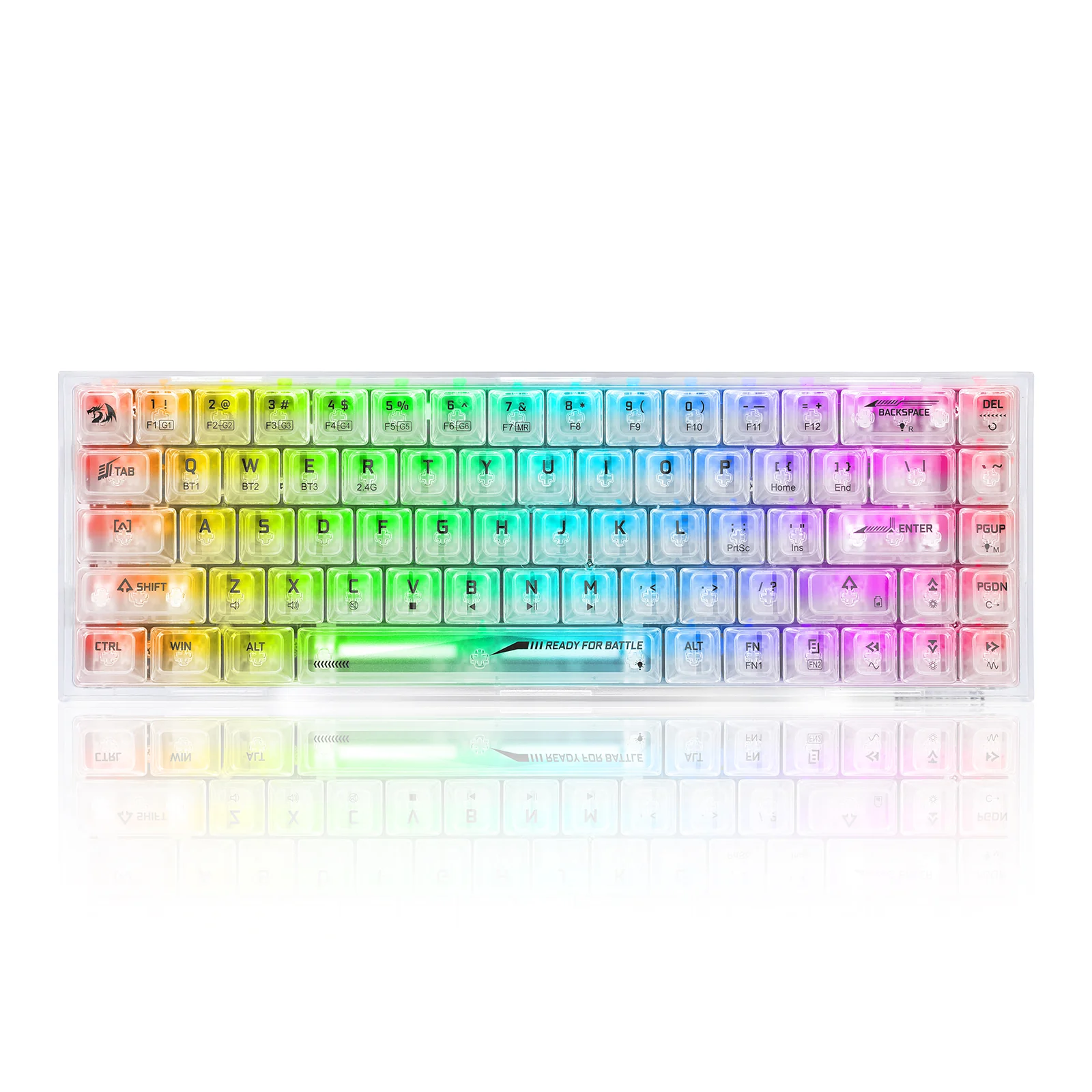 Redragon K631 PRO 65% 3-Mode Wireless RGB Gaming Keyboard, 68 Keys Compact Full-Transparent Mechanical Keyboard w/Hot-Swap Free-Mod PCB Socket, Translucent Custom Switch - White