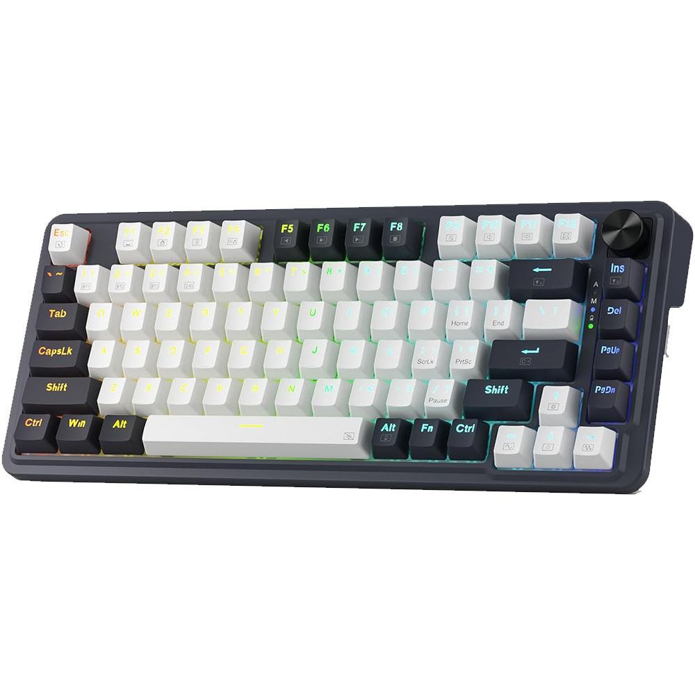 Redragon Ucal Pro K673 Pro - 75% Wired+2.4Ghz+BT Mechanical Keyboard White and Black ( Linear Red Switch)