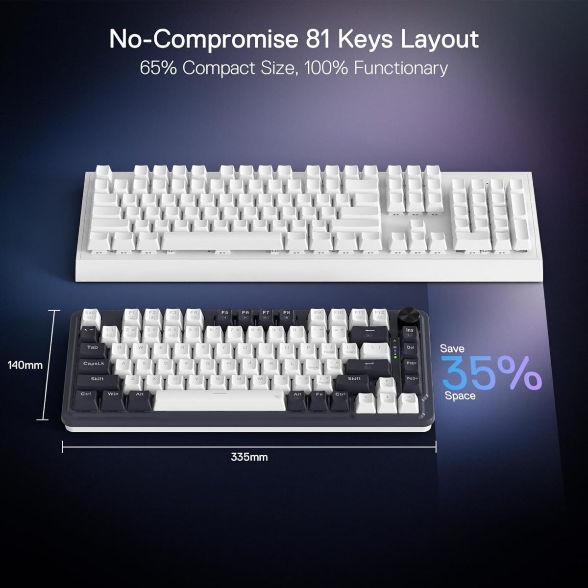 Redragon Ucal Pro K673 Pro - 75% Wired+2.4Ghz+BT Mechanical Keyboard White and Black ( Linear Red Switch)