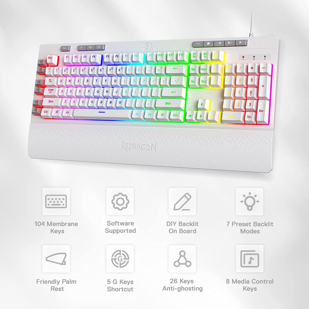 Redragon Shiva K512-Wired Membrane Keyboard RGB White