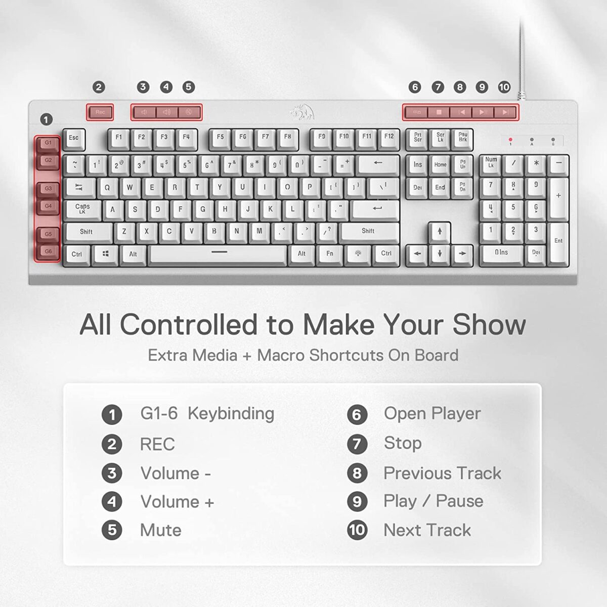 Redragon Shiva K512-Wired Membrane Keyboard RGB White