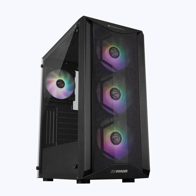 ZEBRONICS Invader Mid-Tower Premium Gaming Cabinet – Black