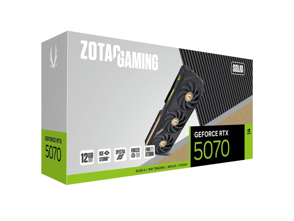 Zotac Gaming GeForce RTX 5070 Solid 12GB GDDR7 Graphics Card | DLSS 3.5, Ray Tracing, Triple-Fan Cooling