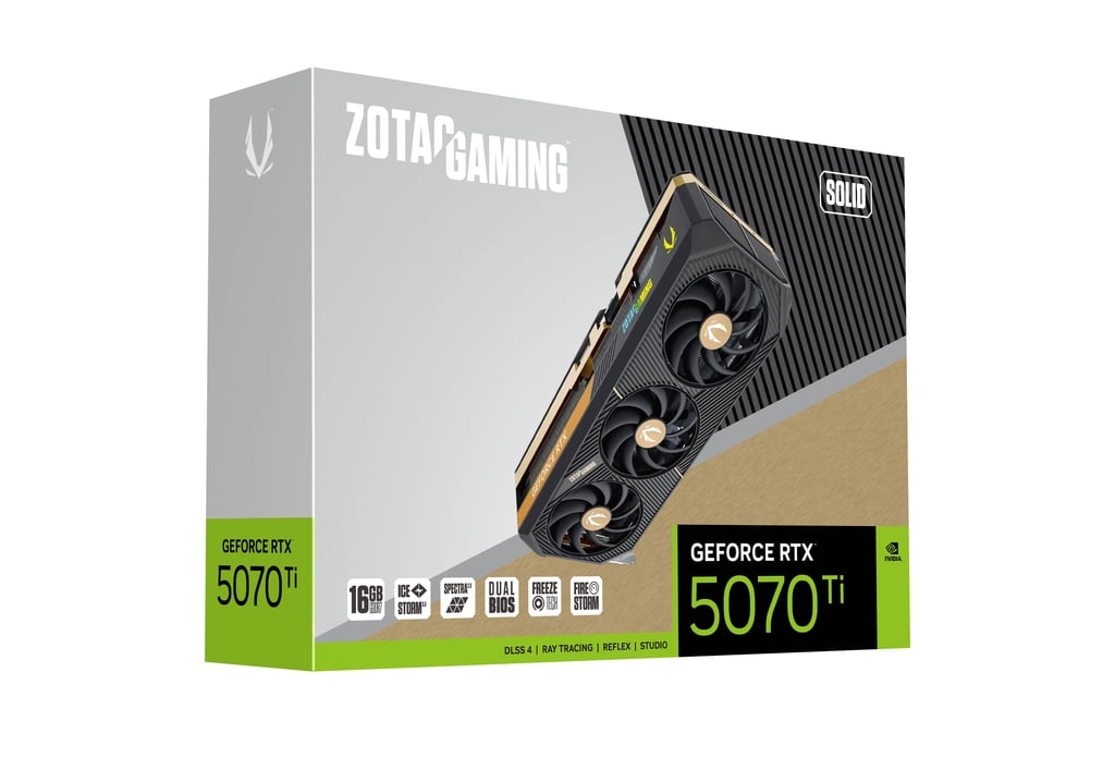 Zotac Gaming GeForce RTX 5070 Ti Solid 16GB GDDR7 Graphics Card | DLSS 3.5, Ray Tracing, Dual-Fan Cooling