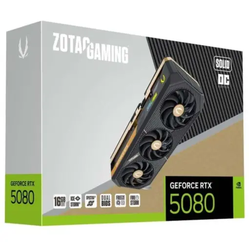 ZOTAC GAMING GeForce RTX 5080 SOLID OC 16GB GDDR7 Graphics Card | DLSS 3.5, Ray Tracing, AV1 Encoding